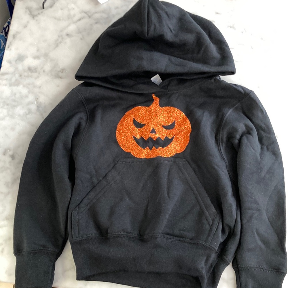 Youth Halloween Hoodie, glitter pumpkin